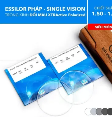 Tròng Kính Kỹ Thuật Số Single Vision Đổi Màu Transitions XTRActive Polarized Crizal Rock SV360 Essilor