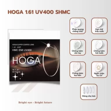 Tròng Kính HOGA 1.61 UV400 SHMC – Mỏng Nhẹ, Chống UV, Chống Chói Vượt Trội