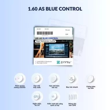 Tròng Kính 1.60 AS Blue Control – Chống Ánh Sáng Xanh Cao Cấp, Nhìn Rõ – Bảo Vệ Mắt Toàn Diện