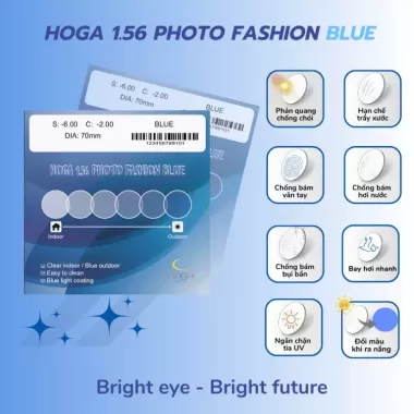 Tròng Kính HOGA 1.56 Photo Fashion Blue – Đổi Màu Xanh Thời Trang, Chống Chói Cao Cấp