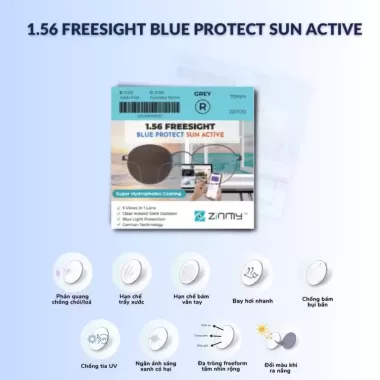 Tròng Kính HOGA 1.56 Freesight Blue Protect Sun Active – Đổi Màu, Chống Ánh Sáng Xanh, Bảo Vệ Mắt Toàn Diện