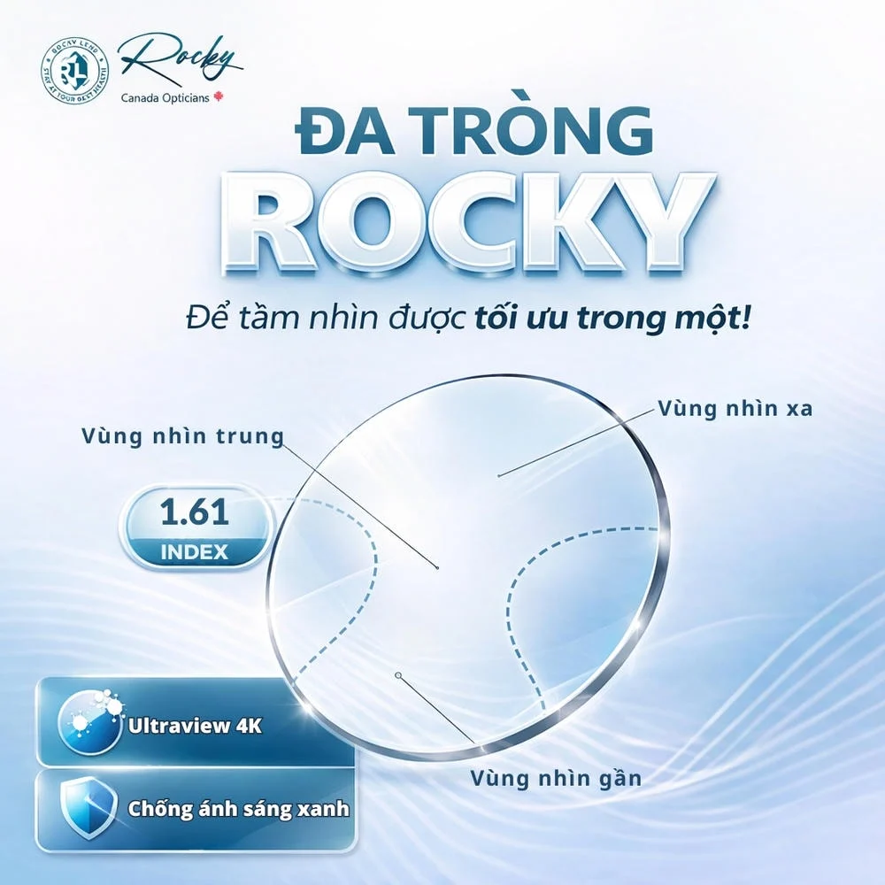 Đa Tròng Rocky Ultraview 1.61 Freeform 4K Chống Ánh Sáng Xanh Chính Hãng