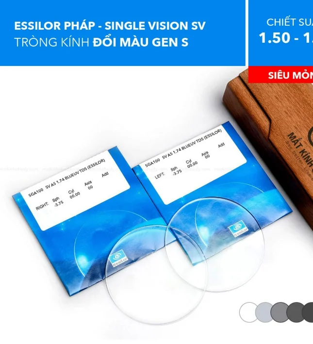 Tròng Kính Kỹ Thuật Số Single Vision Đổi Màu Transitions Gen S Max Az SV Essilor