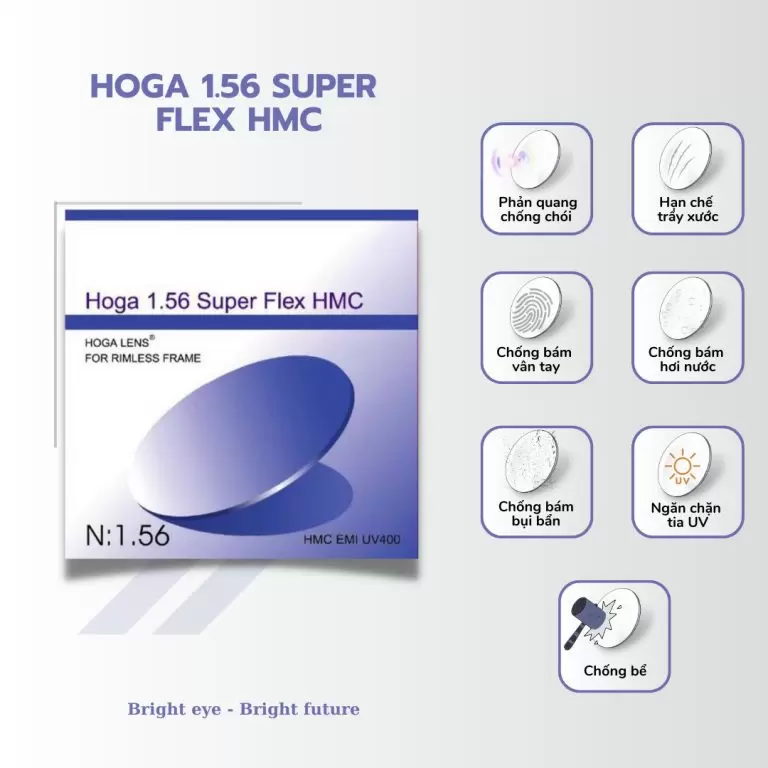Tròng Kính HOGA 1.56 FLEX SHMC – Siêu Bền, Dẻo Dai, Chống Chói Cao Cấp