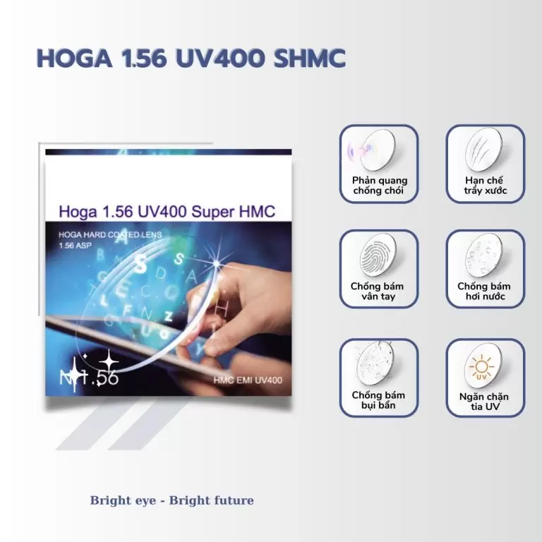 Tròng Kính HOGA 1.56 UV400 Super HMC – Trong Suốt, Chống UV Tuyệt Đối, Chống Chói Đa Lớp