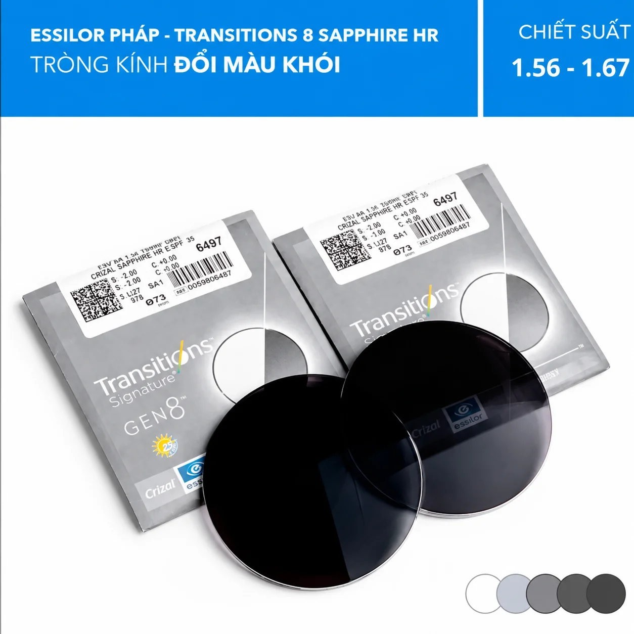 Tròng Kính Đa Tròng Đổi Màu Essilor Varilux Physio Extensee Transitions XTRActive 1.50/ 1.60/ 1.67